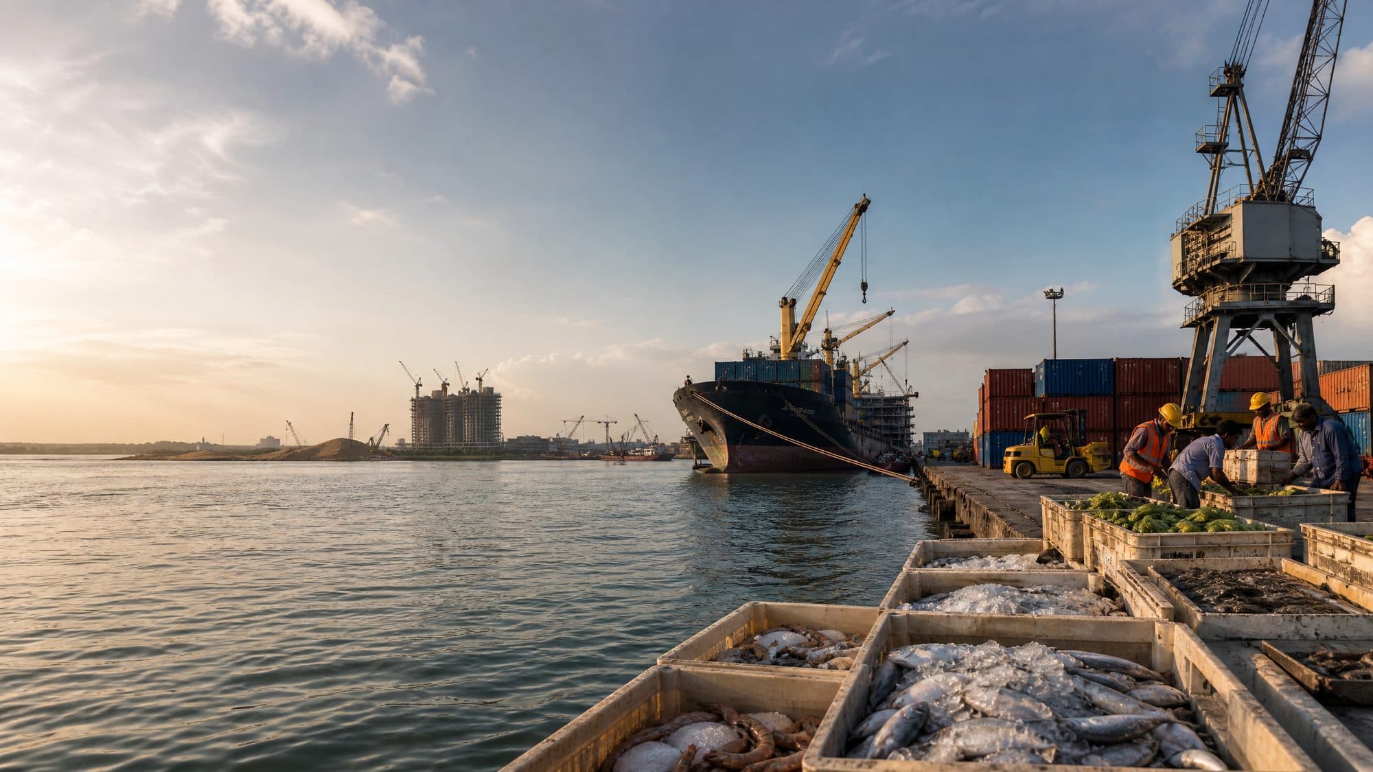 Cargo, seafood and construction converging at a Bangladesh port — the ANIKA business ecosystem